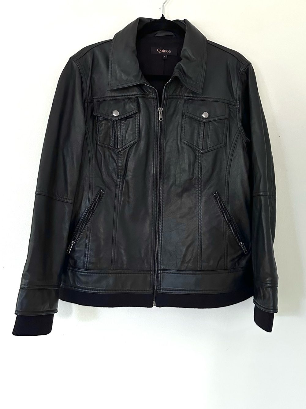 Quince women’s Black Leather Zip Jacket